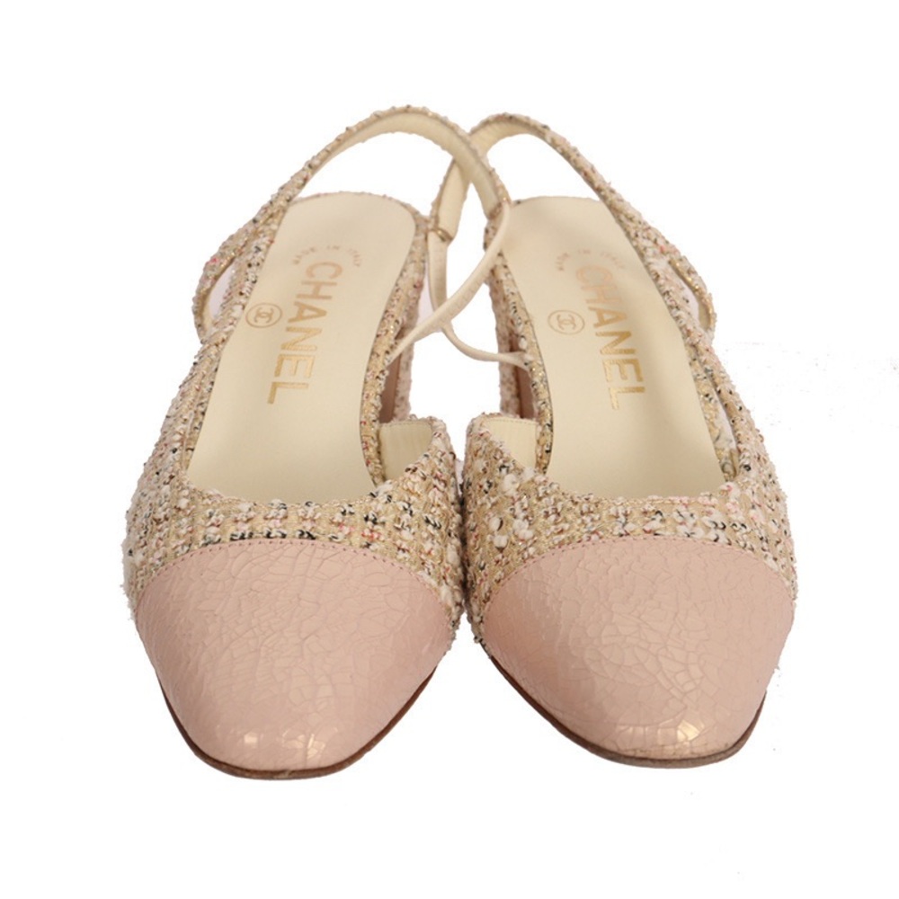 Chanel Calfskin slingback tweed beige Size 35